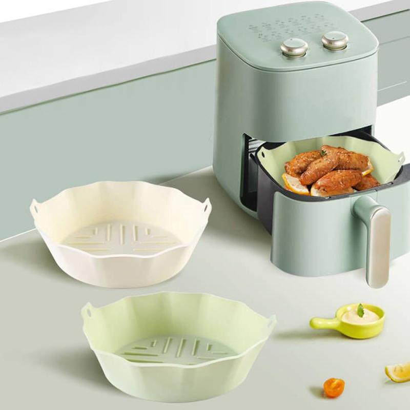 Friteuză cu aer de 22 cm, oală din silicon, căptușeală pentru coș pentru cuptor, tavă de copt antiaderentă