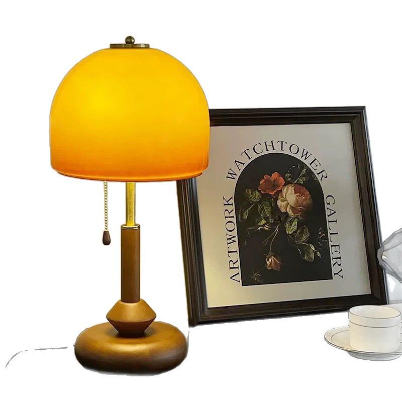 Mid-Century American Walnut Glass Table Lamp - Retro Decorative Bedroom & Study Light