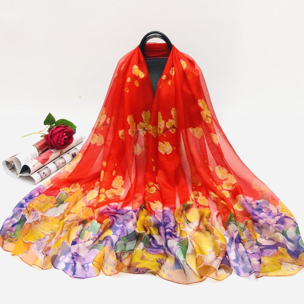 130x200cm Silk Scarf Folral Women Summer Hijab Luxury Print Sunscreen Bandana Foulard Pashmina Scarves Echarpe Shawl Large Wrap