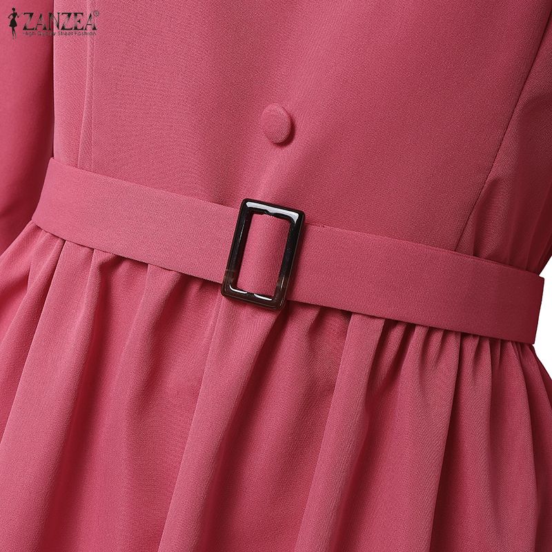 ZANZEA Abito Lungo Casual Elegante da Donna con Scollo a V, Colore Unito, Manica 3/4