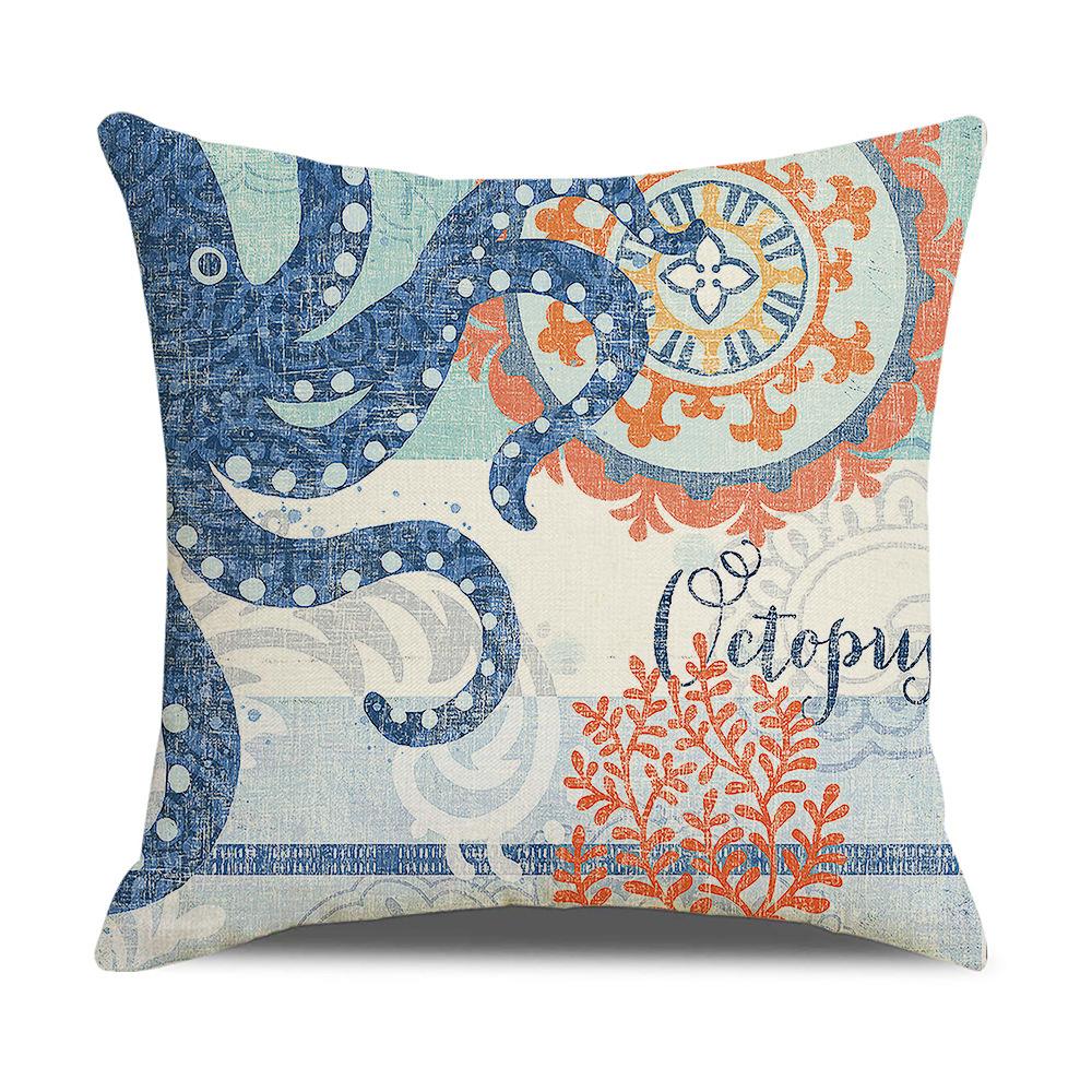 Retro Mediterranean Ocean Digital Print Linen Pillow Reading Cushion Home Furnishings