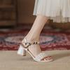 Fashion High Heeled Slippers Women’s Summer Versatile Thick-Heeled Medium-Heeled Fashion Women's High Heeled Shoes Sandals Women Shoes