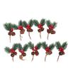 10Pcs Christmas Picks Pinecone Red Berry Pin Needle Artificial Delicate Christmas Decorations