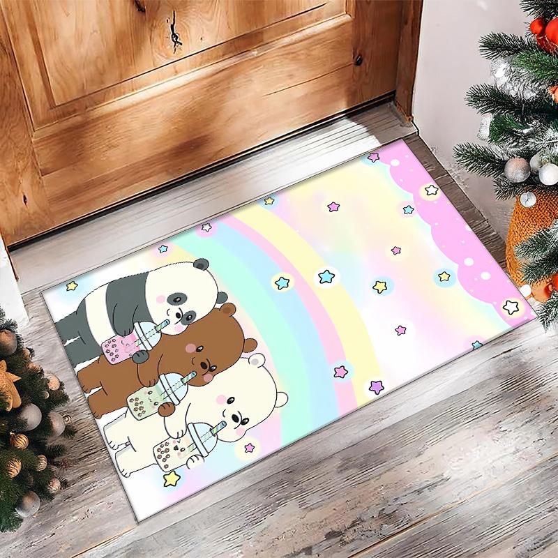 Three little bears Printed Crystal Velvet Area Rug, Soft Anti-Slip Water Absorbent Floor Mat for Living Room Bedroom