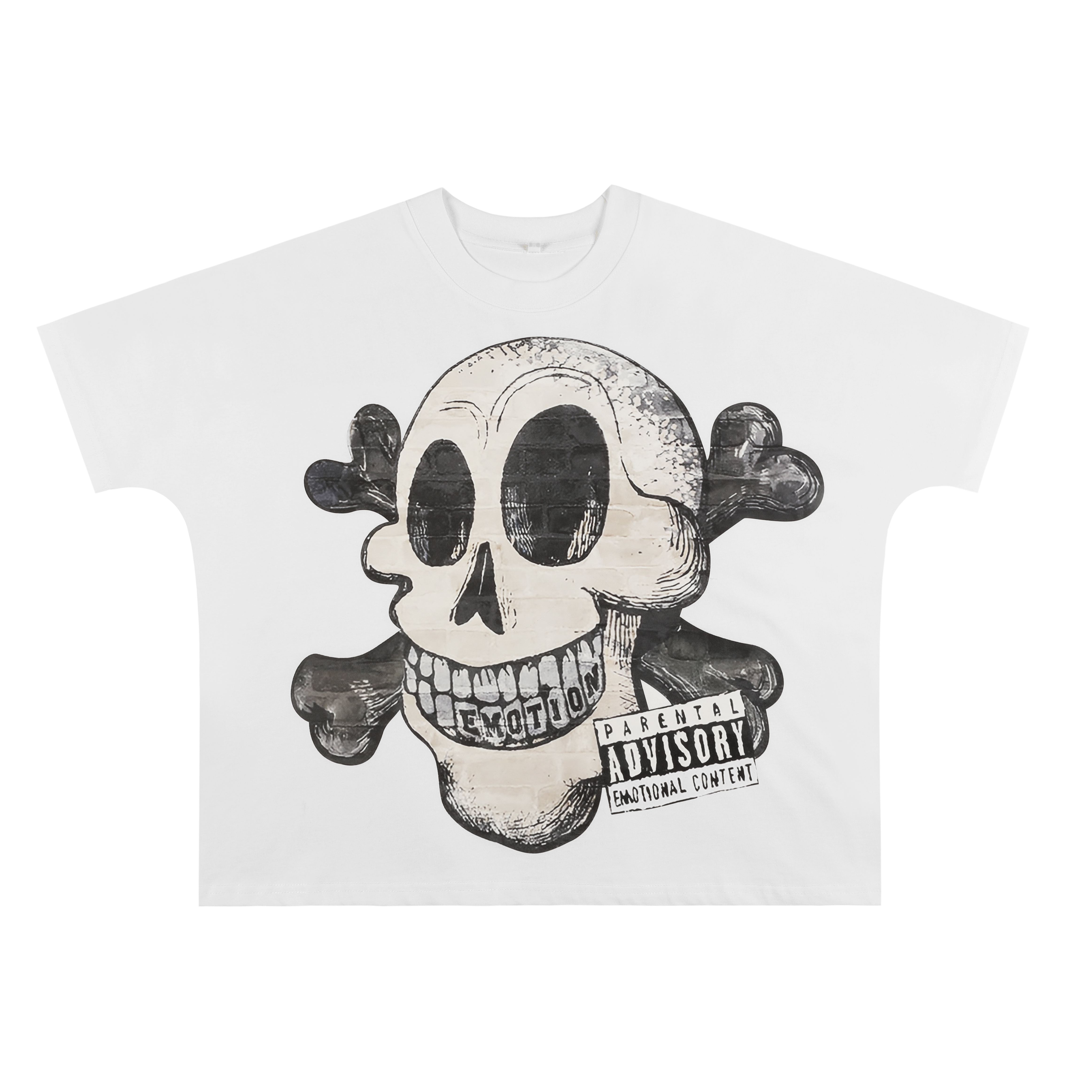 Summer Men s and Women s Mixed Emotion Skull Crossbones Print Oversized T-Shirt Streetwear Cotton Short Sleeve Tee S