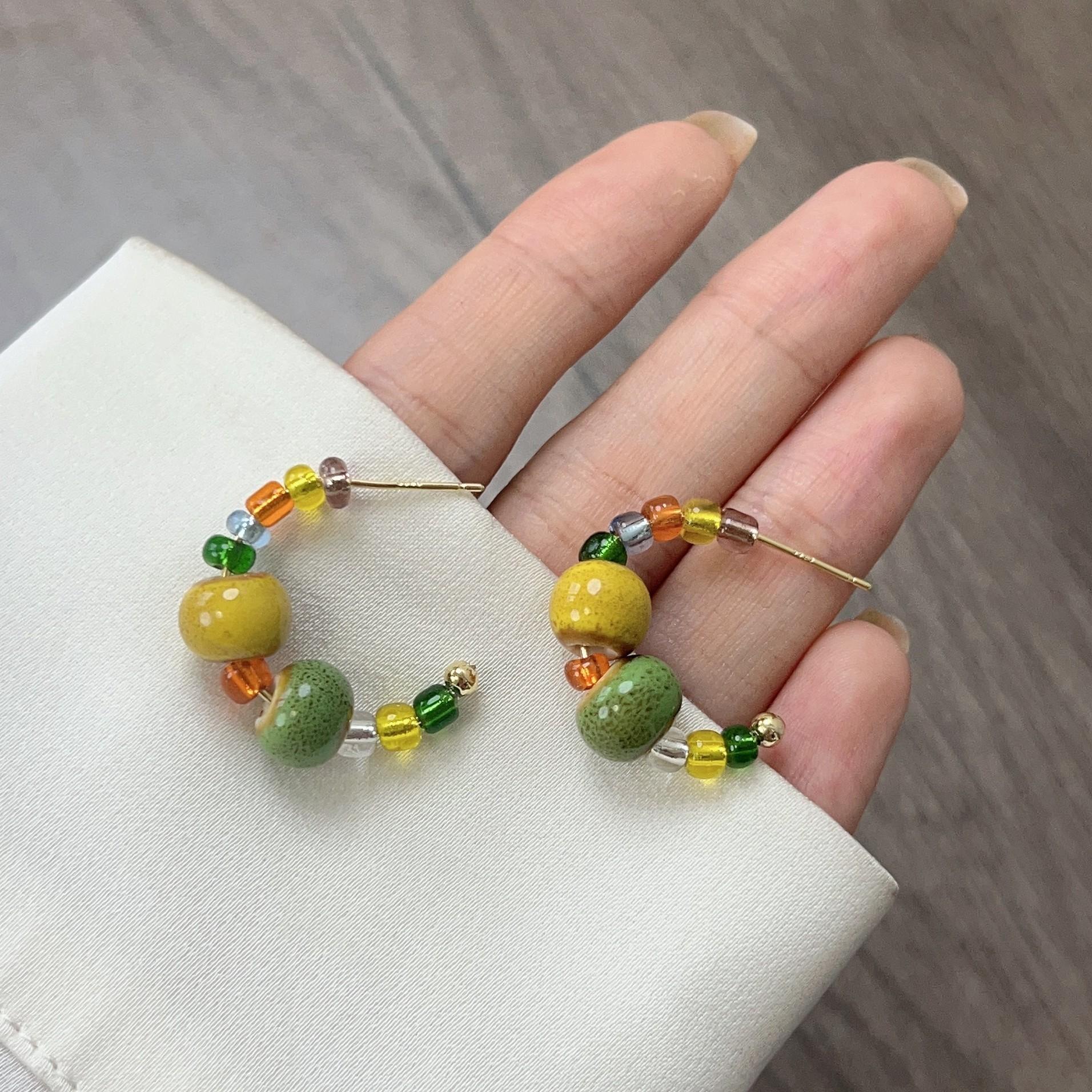 

1 пара сережек After Frost Tea Garden в знаменитом этническом стиле, новые китайские серьги с бисером, простые цветные серьги с кольцами в стиле ретро