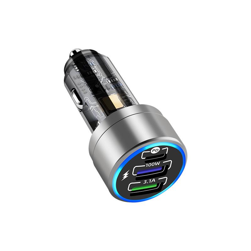 100W Super Fast Aluminum Alloy Car Charger with PD+QC3.0 for Mobile Phones