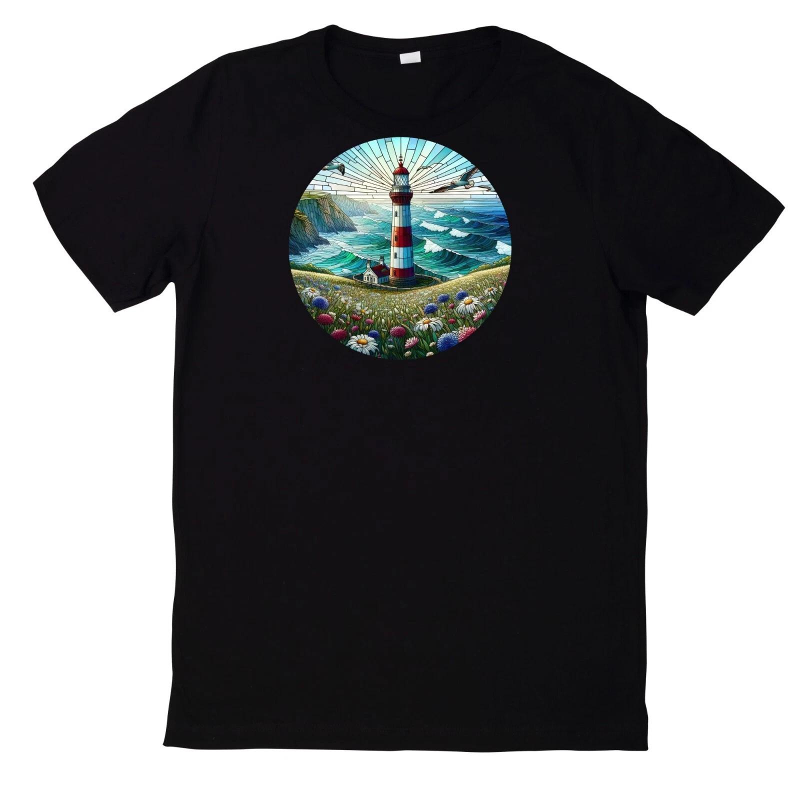 T-Shirt Buntes Buntglas Leuchtturm Motiv Baumwolle XL