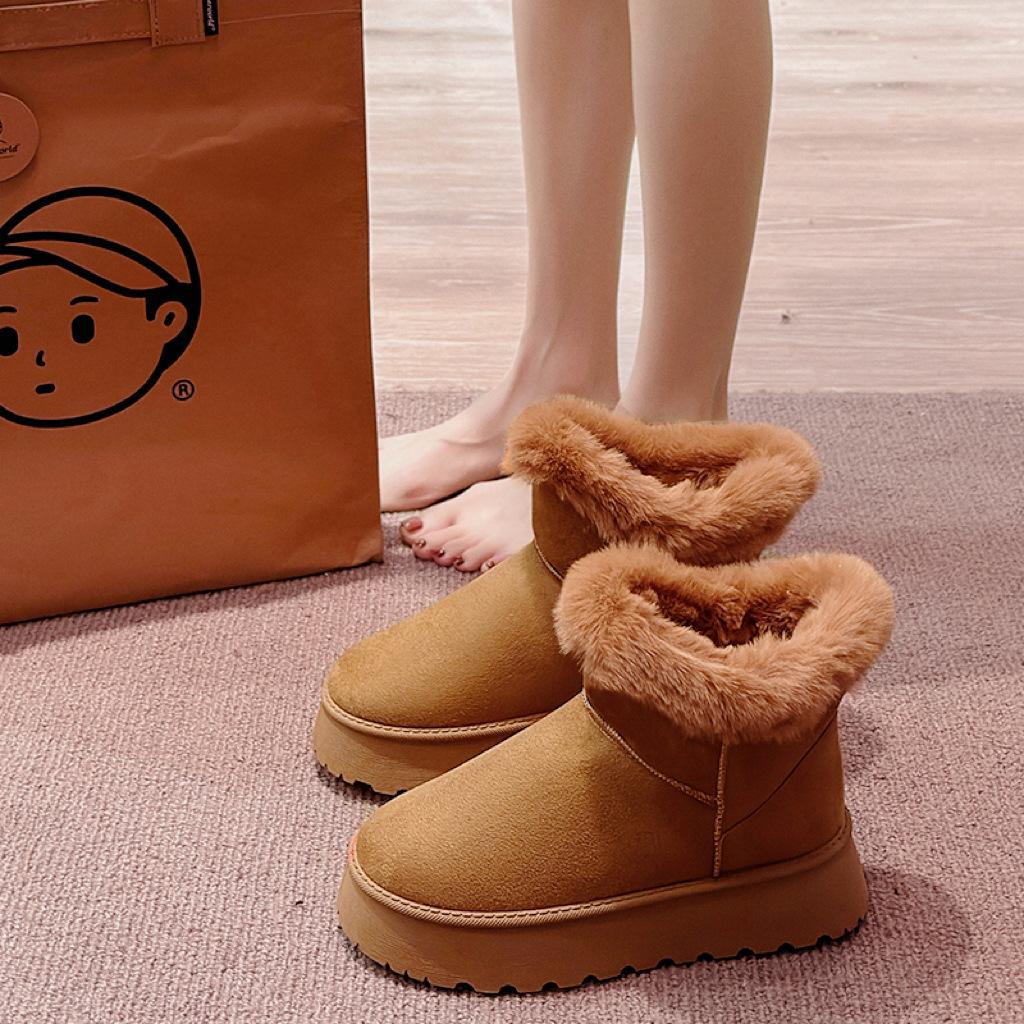 Thick-soled Snow Boots for Women's Autumn and Winter New Versatile Casual Velvet Thickened Medium Tube Outer Cotton Shoes