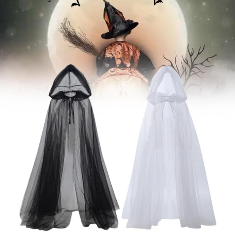 Witch Vampire Cosplay Cloak With Mesh Hood For Halloween Party Costumes