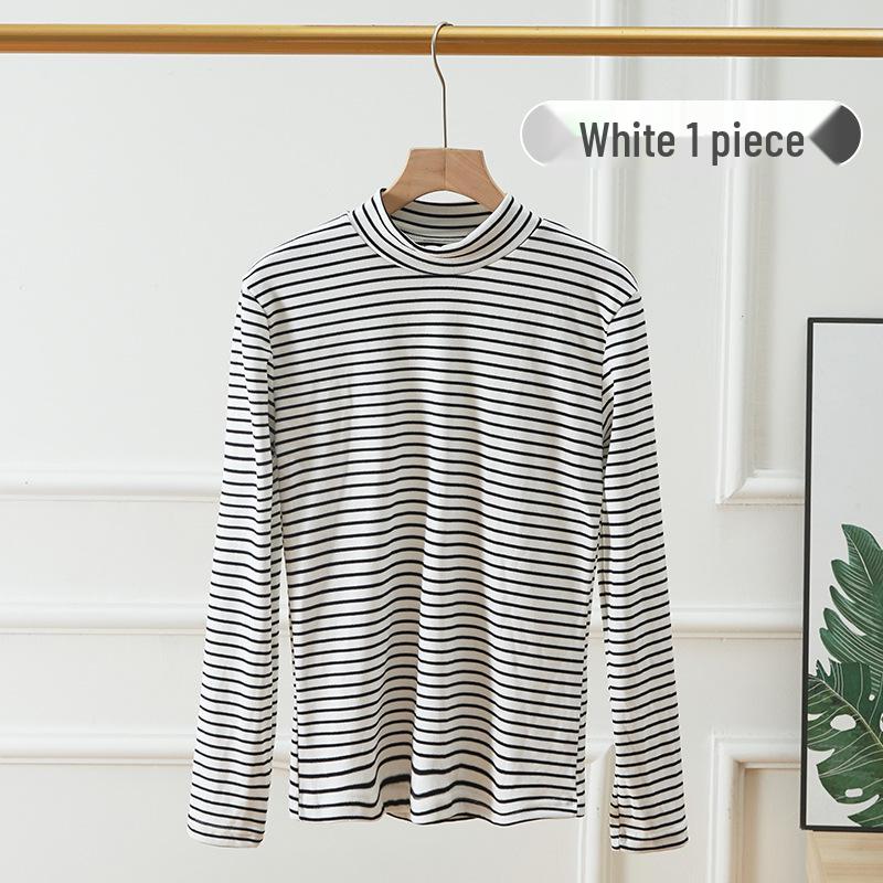 2025 Women s Autumn/Winter Stripe Color Block Semi-High Neck Warm Base Layer Top XL (120-150)