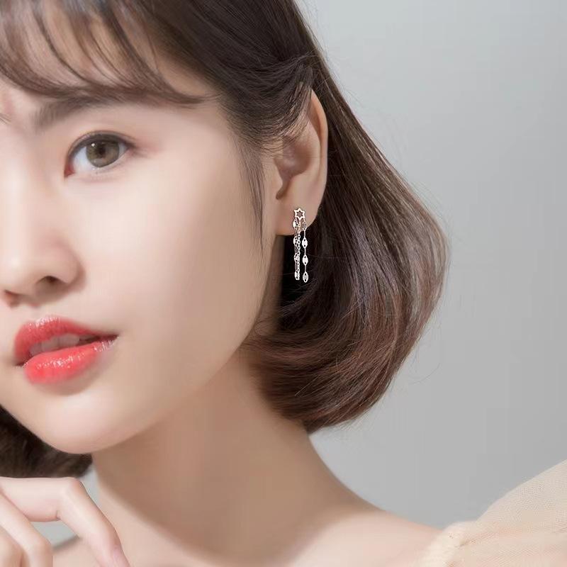 

Square Hollow Hexagonal Star Oval Piece Long Tassel Earrings Earrings for Women, Simple Hexagonal Star Earrings 925 silver