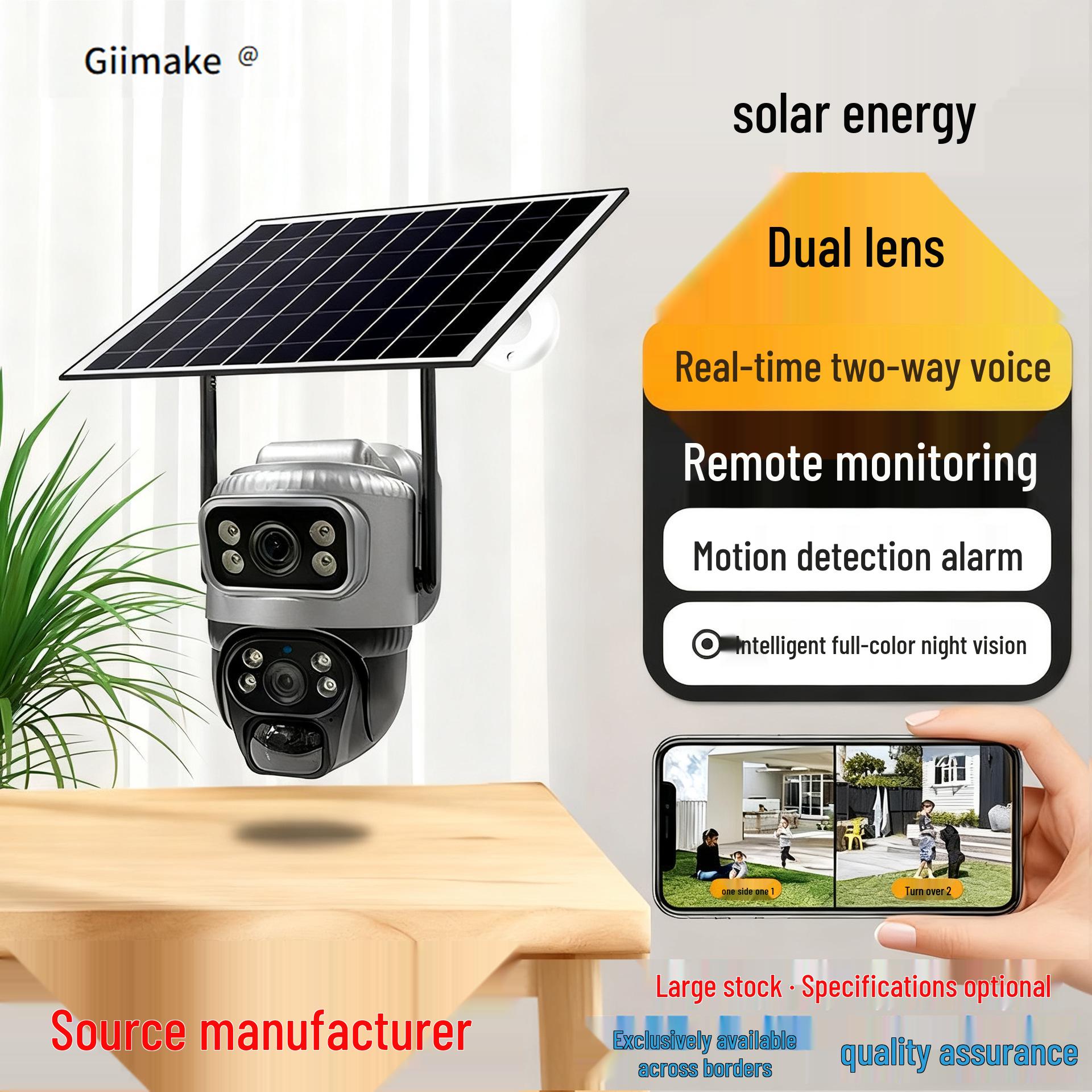 

Dual Lens 360° HD Solar Camera - Full Color, Infrared, Low Power, Outdoor Surveillance 3MP Solar English WiFi