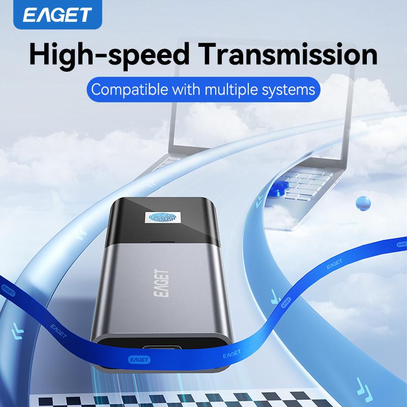 EAGET Fingerprint encryption External SSD 540MB/s Portable SSD External Solid State Drive USB 3.2 Gen2 Type-C SSD Compatible for PC, Laptops