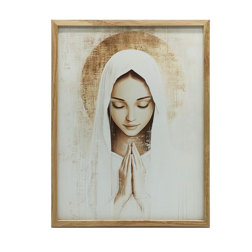 Modlitwa Maryi W Ciszy Modlitwa Maryi W Ciszy, 30X40 Cm, Rama Drewniana Biała, Papier Matowy 230 Gsm
