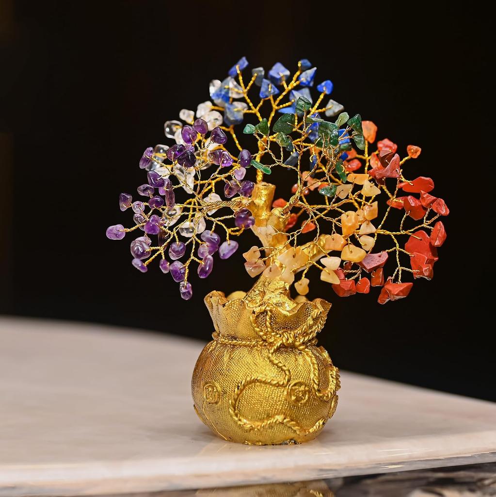 7 Chakra Tree Of Life Bonsai, Lucky Feng Shui Crystal Tree Showpiece, Multi