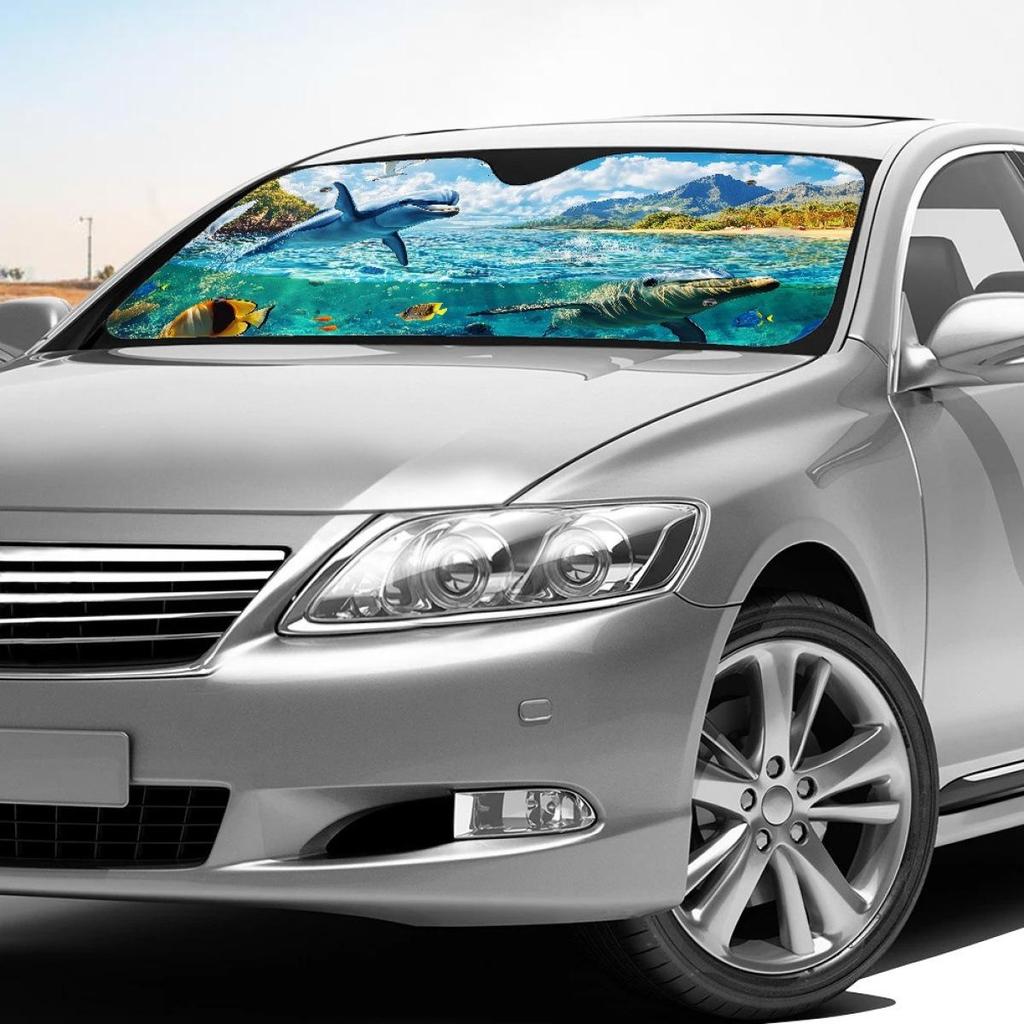 Portable Dolphin Car Windshield Sunshade, No Installation Needed, Summer Automobile UV Protection. Order Individually.