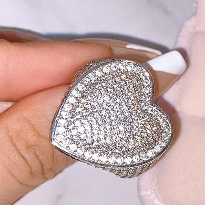 

Hip Hop Full Paved Sparking CZ Ring For Women Big Heart Shaped Valentine s Gift Bling 5A Cubic Zircon Fashion Jewelry 6