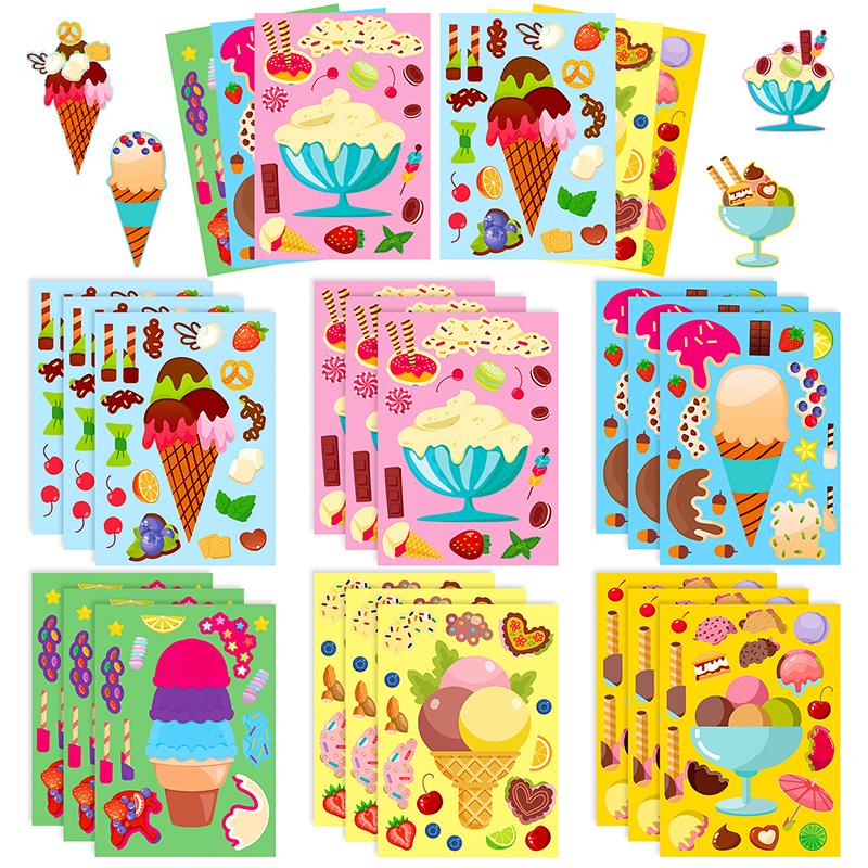 6pcs/set Scrapbook Stickers Make Ice Cream Sticker Sheets Children Handmade Sticker DIY Cartoon Puzzle Stickers Kids Gifts TMZ