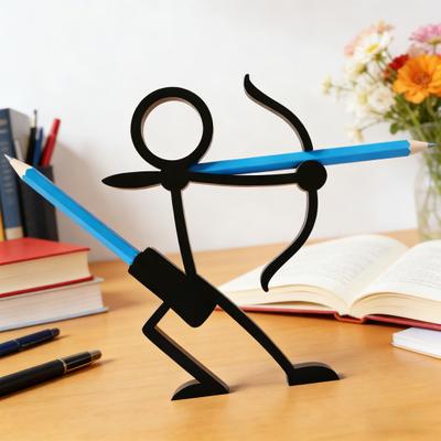 Porta-Lápis Impresso em 3D Boneco de Palito Preto Suporte para Exposição de Canetas Guerreiro Boneco de Palito Organizador de Lápis para Acessório de Mesa de Escritório em Casa