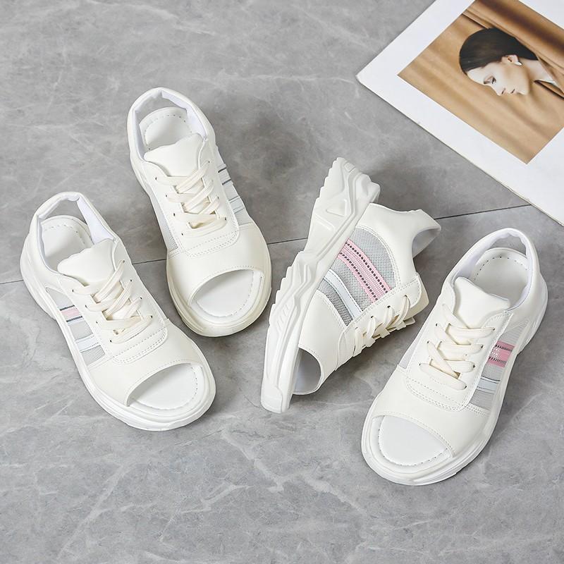 Sneakers casual da donna a punta aperta, taglia grande, con lacci, traspiranti, comode, sandali con suola morbida, adatti per camminare all'aperto