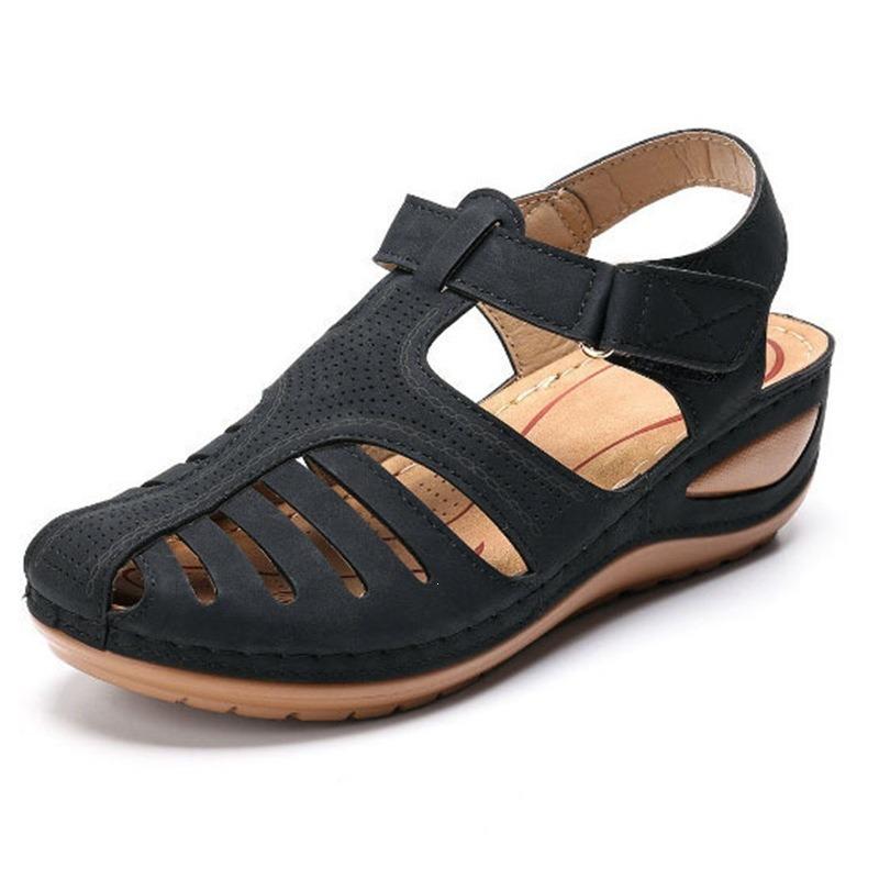 Summer Trend Daily Baotou Medium Heel Velcro Wedge Heel Sandals Women's Large Size Casual