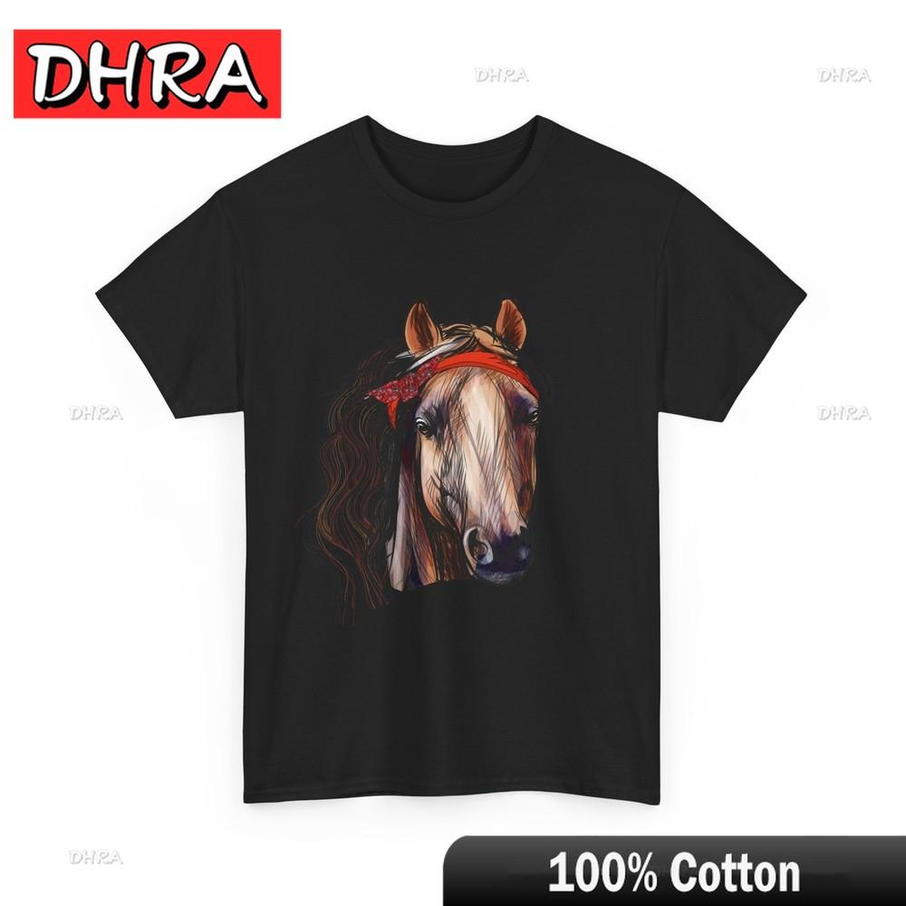 Pferdehemd Pferdegesicht mit Bandana Reitsport Reiten Liebhaber T-Shirt Frisch Lässig Einzigartig T-Shirts Ausgefallen Trendig Bequem