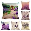 Purple Landscape Lavender Collection Digital Printing Short Plush Pillow Covers For Car Sofa Office Cushion Cover Home Goods