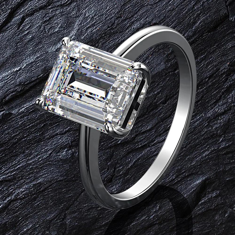 New Exquisite 925 Silver Rectangle Real Moissanite Rings for Women Wedding Luxury Jewelry