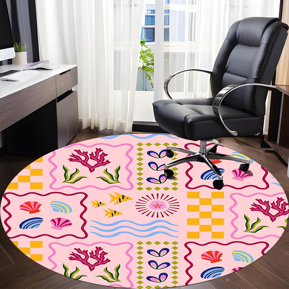 1pc Oceanic Patterns Office Round Rug, Non-slip, Soft and Durable Office Rug for Interior Decoration, Perfect for Office, Beautiful Decoration yy26032