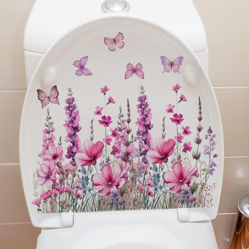 Plant Flower Butterfly Wall Sticker Bathroom Toilet Decor Living Room Cabinet Home Decoration Decals Beautify Self Adhesive Mura