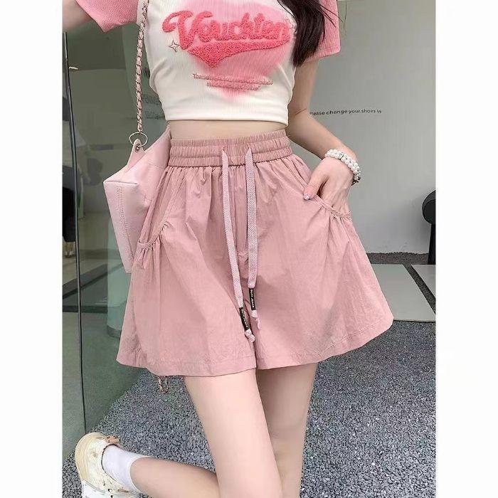 

Быстросохнущие широкие брюки юбка шорты детская летняя тонкая юбка большого размера 2XL розовый