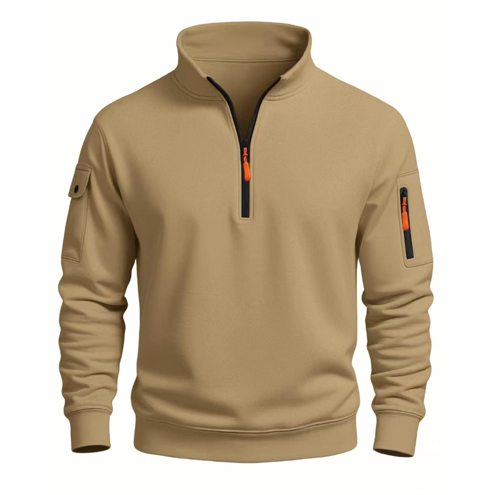 

Мужская толстовка с цветными блоками, длинным рукавом, воротником-стойкой, рубашка для гольфа, повседневный пуловер с воротником-стойкой XL верблюд