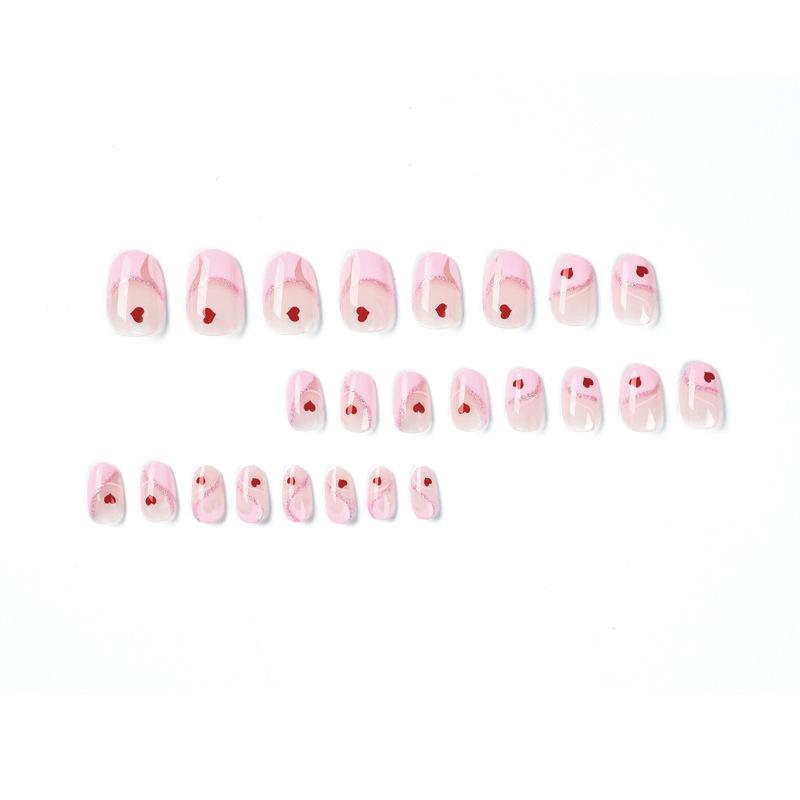 Nail art piece Pink edge French red small love fake nail piece Wear nail removable finished product