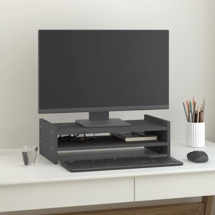 VidaXL Monitor Stand Grey 50x27x15 Cm Solid Pine Wood 814021