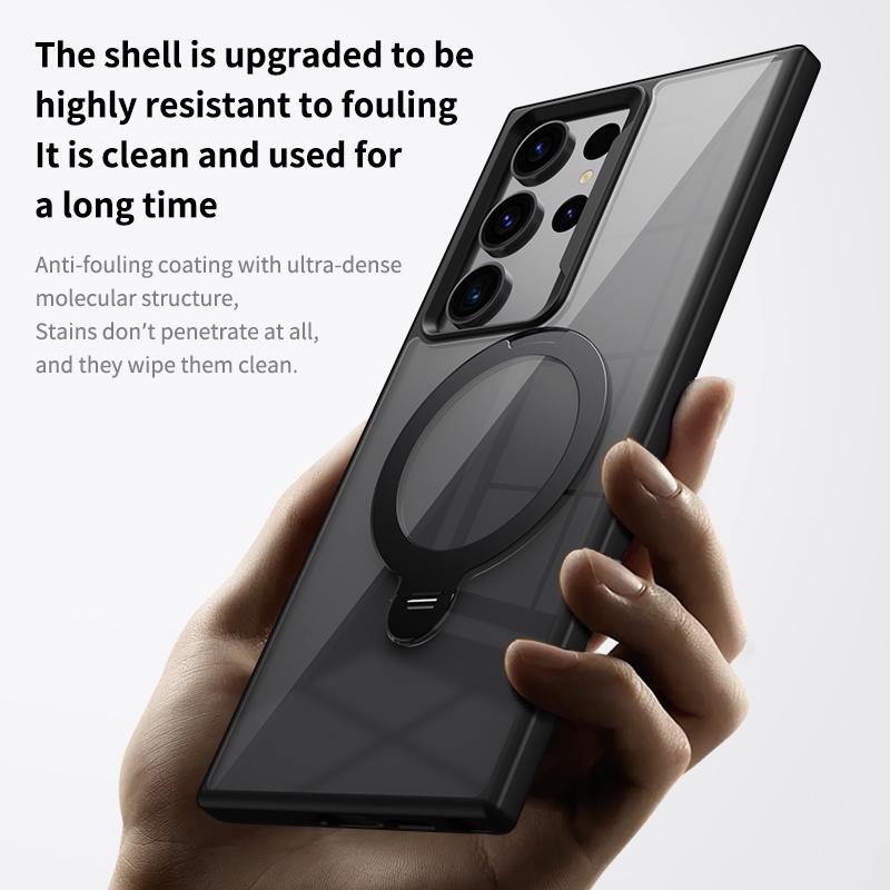 For Samsung Galaxy S23 Ultra Magnetic Case TPU+Acrylic Phone Cover Rotary Ring Kickstand
