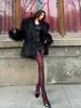 2025 Eco-Friendly Faux Fur Fox Coat for Women - Black, Autumn/Winter