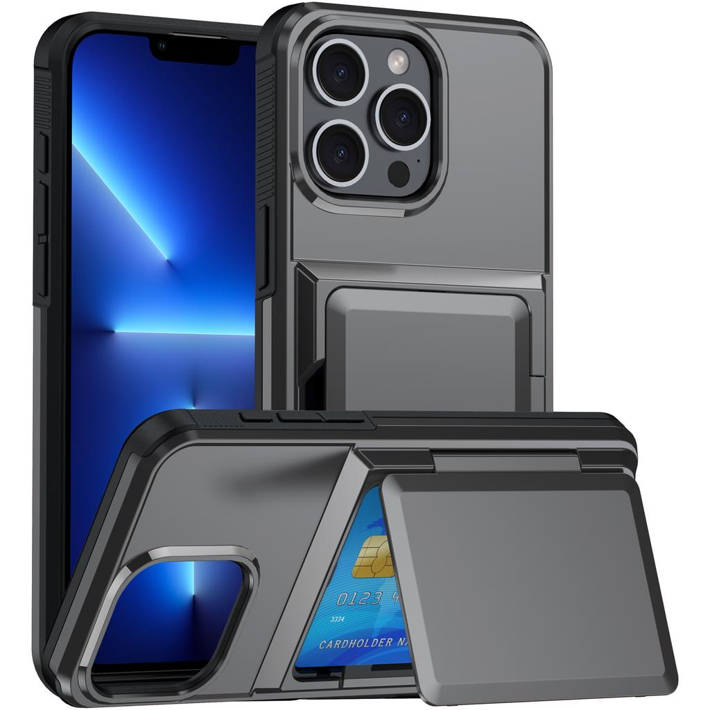 For iPhone 13 Pro Cases Card Slot TPU+PC Kickstand Phone Case