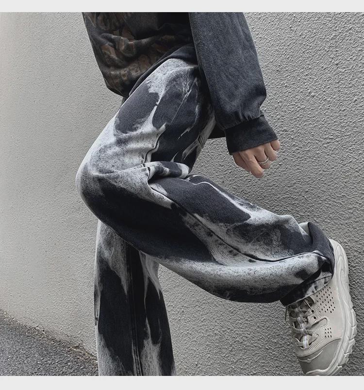 Men's Tie-Dye Gradient Wide-Leg Jeans: American High Street Style