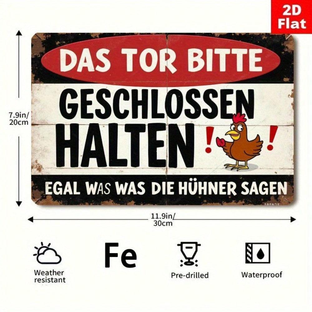 Vintage German Chicken Coop Metal Sign Farmhouse Wall Decor Rustic Iron Finish Aged Barn Door