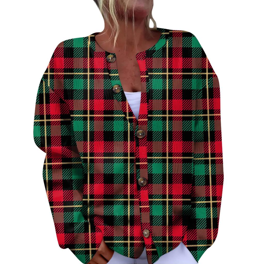 Women's Fashion Christmas Printed Long Sleeve Knitted Cardigan Button Down Jacket