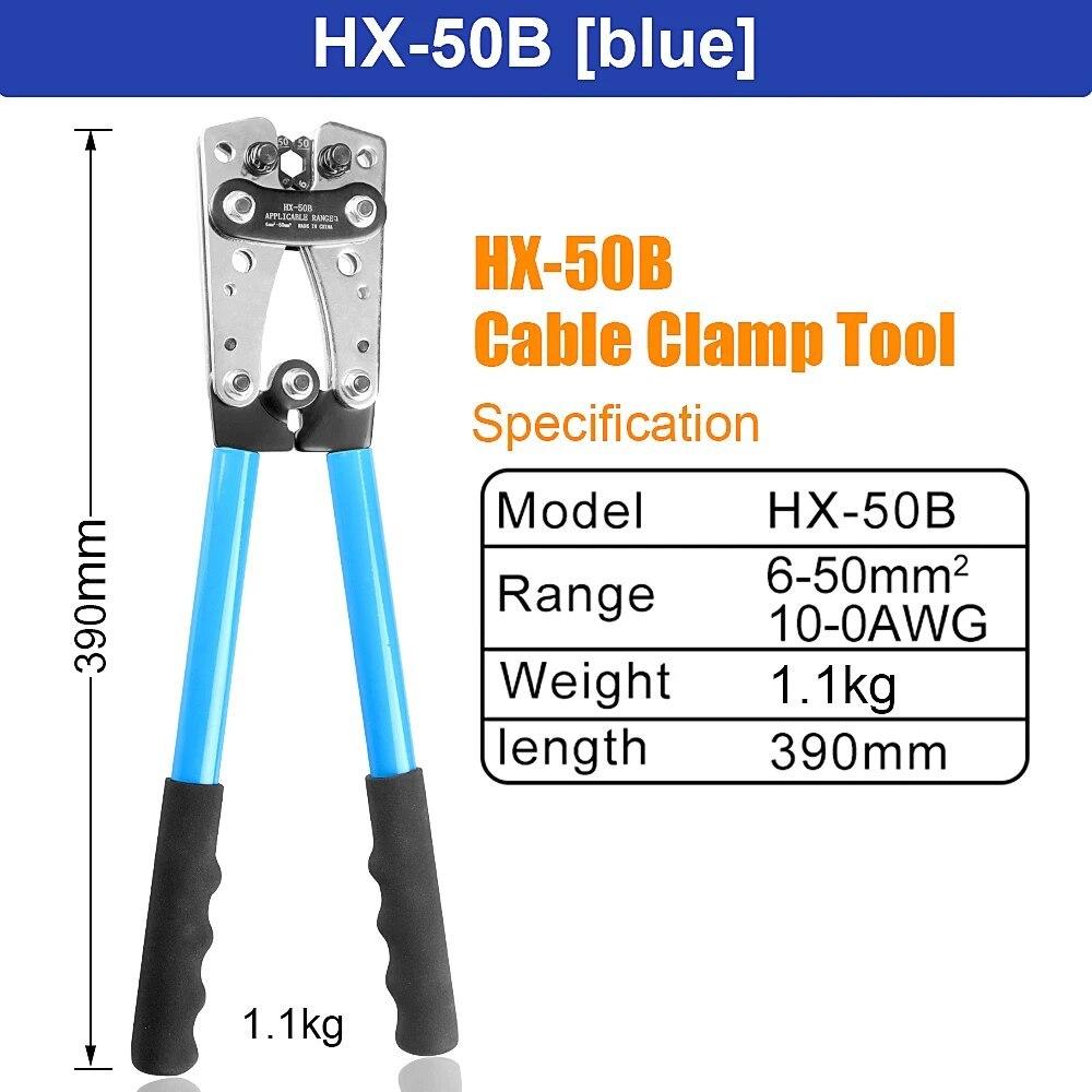 Cable Crimping Pliers 6-50mm²/AWG 10-1/0 Tube Terminal Crimper Hex Crimp Tool Battery Cable Lug Cable Hand Tools