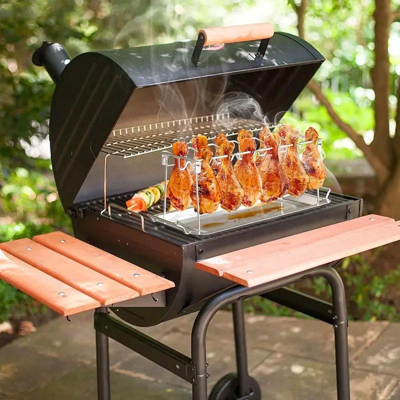 BBQ Beef Chicken Wing Leg Grill Stainless Steel Collapsible Barbecue Roaster Rack Non-Stick BBQ Drumstick Oven Roaster Stand