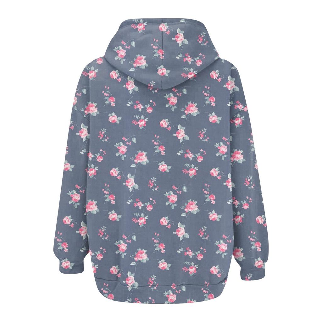 Women's Fashion Casual Floral Printing Sports Sportswear Autumn And Winter Long -sleeved Pocket Cardigan Jacket Zipper Hoodie Jacket Jacket