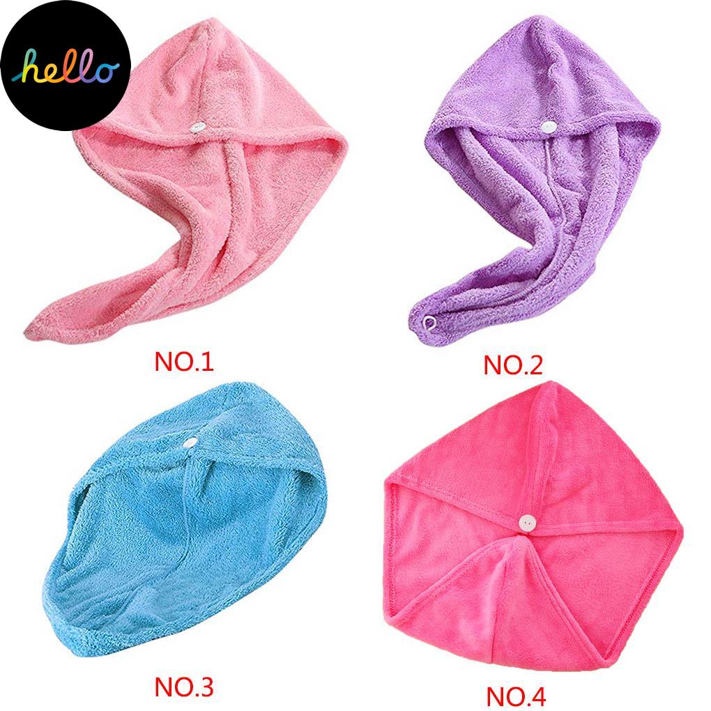 Coral Velvet Hair Drying Towel Ultra Absorbent Twist Head Turban Drying Cap Bat ng Button Hat