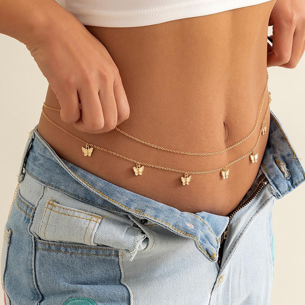 Classic Retro Cute Butterfly Waist Belly Chain for Women Summer Beach Sexy Simple Body Chain Vacation Zircon Accessories Gift