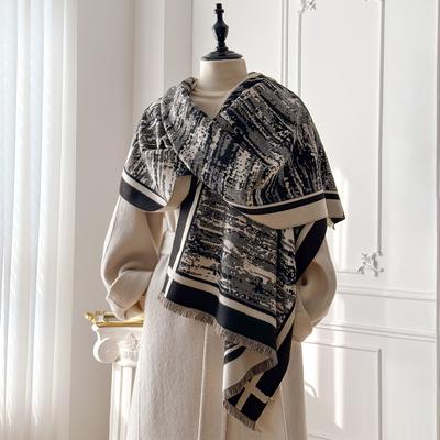 2025 Brand Elegance Two-Sided Print Scarf Soft Warm Fringe Pashmina Shawl Autumn and Winter Outdoor Coldproof Windproof Blanket