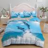 Dolphin Ocean King Queen Duvet Cover Cute 3D Sea Animal Bedding Set For Kids Teens Adults Shoal Of Fish Blue 2/3pcs Quilt Cover