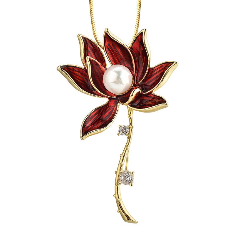 

Пара длинных ожерелий в форме лотоса, броши, женские эмалированные булавки, украшения из пресноводного жемчуга 90cm