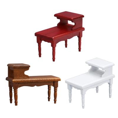 Vintage 1/12 Dollhouses Miniature Wood Coffee Table Two Tiers Side Desk for Living Room Decoration Model Scene Decors